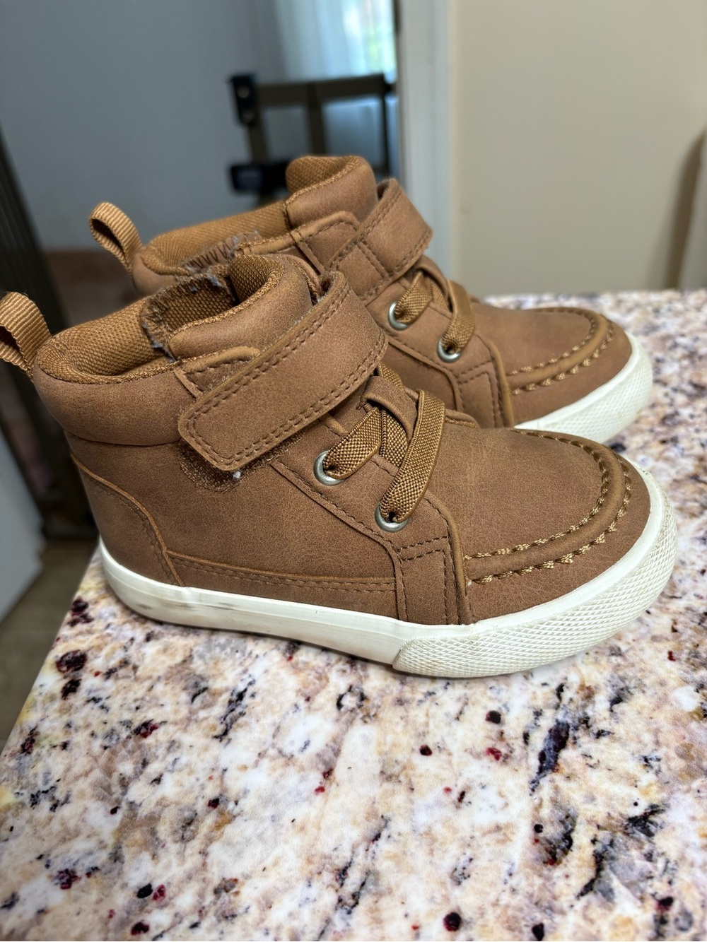 Kids Brown High-Top Sneaker Boot with Hook-and-Loop Strap